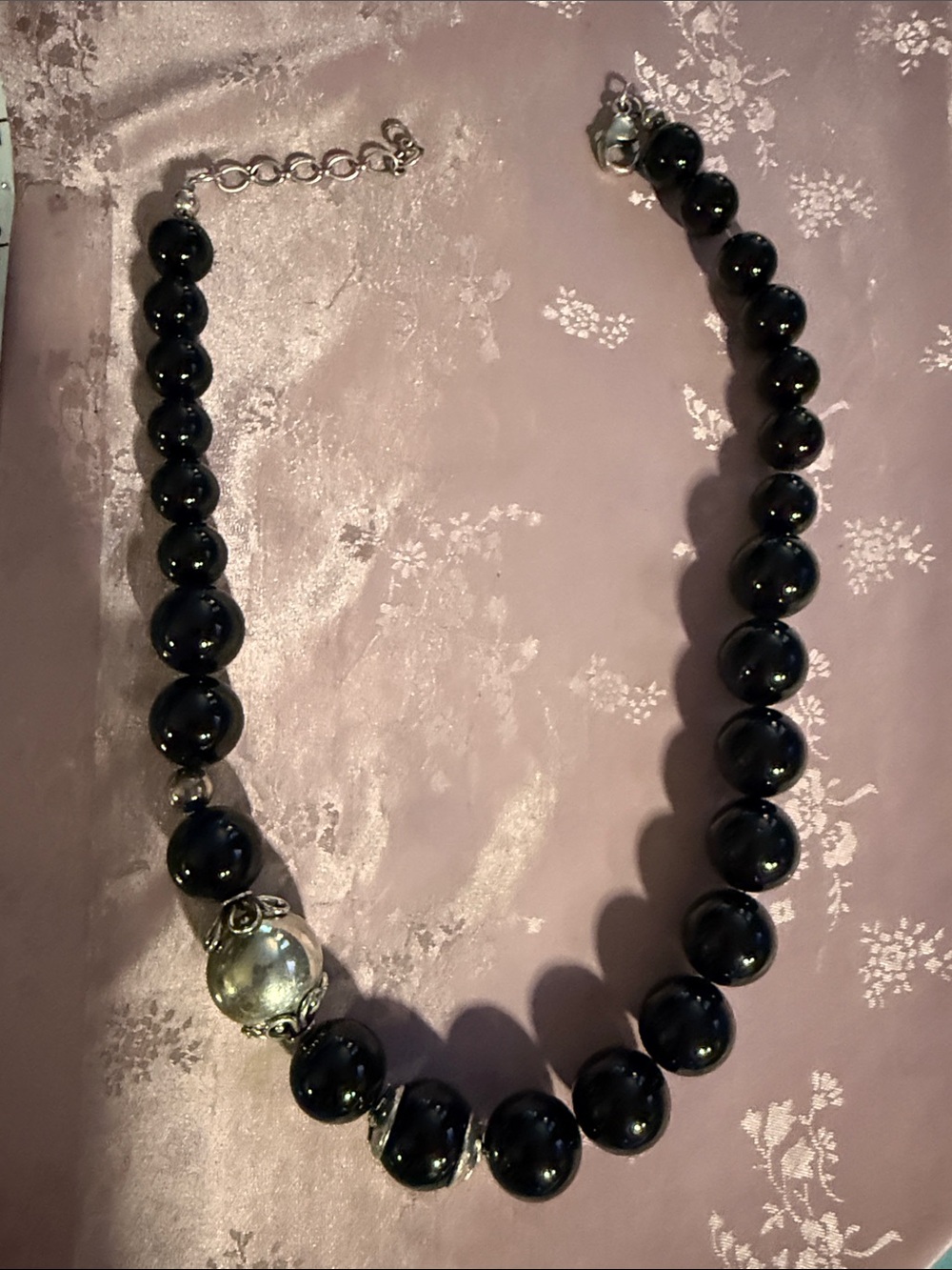 Amazing Onyx and Sterling silver beaded necklace